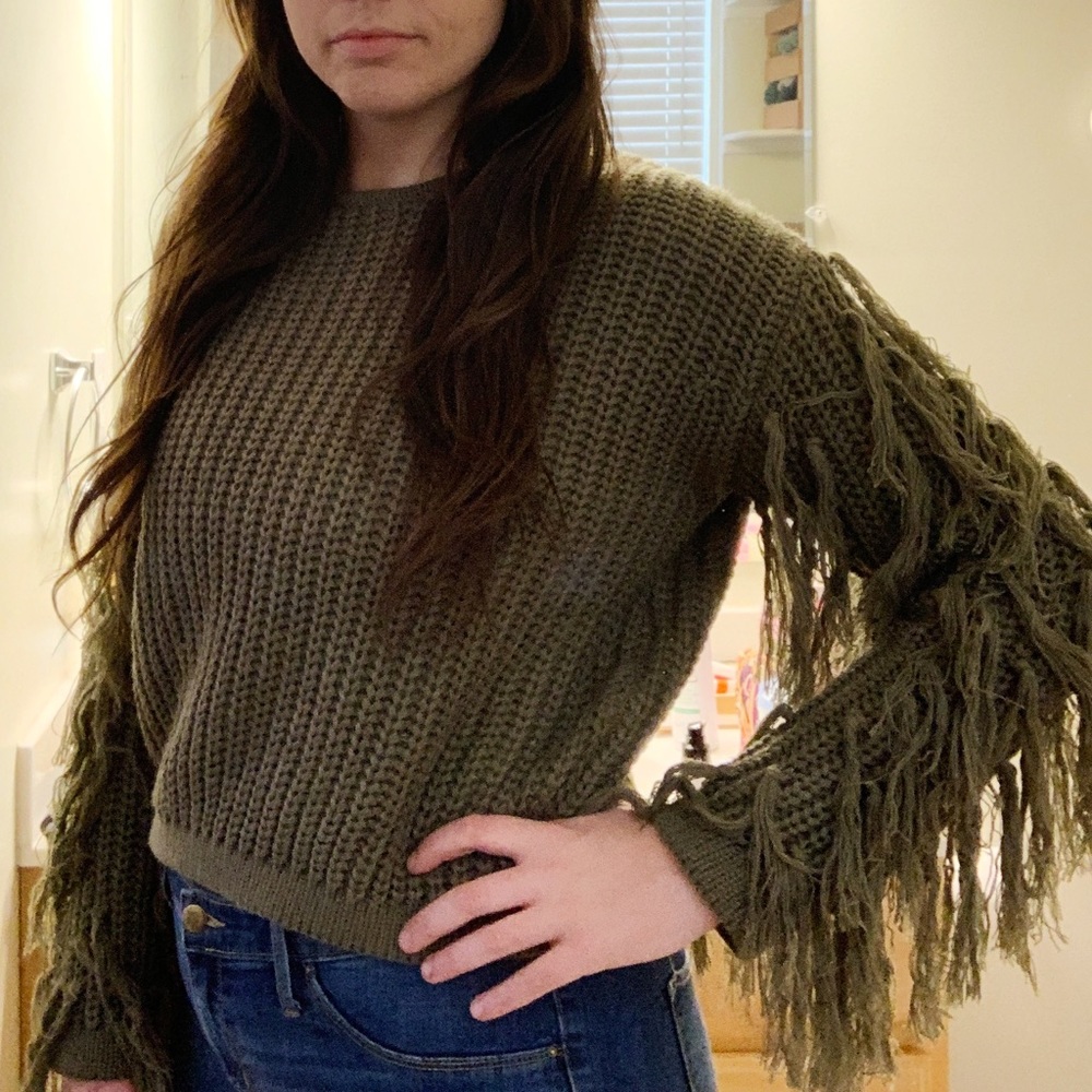 Green Fringe Sweater